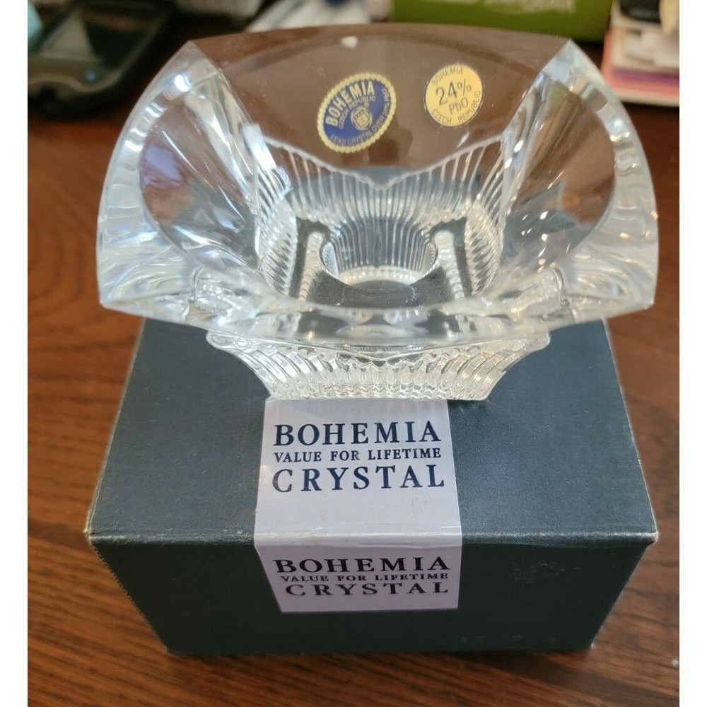Bohemian Czech Vintage Crystal Hand Cut Candle Holder 24% Lead
